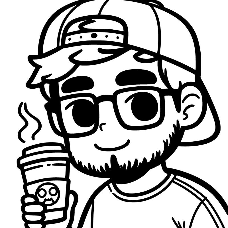 a man with glasses a small beard and a baseball hat holding a cup of coffee