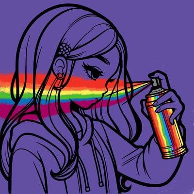 a realistic girl spray painting