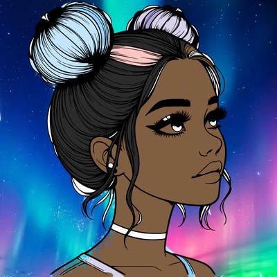 realistic girl with buns on the top of her head