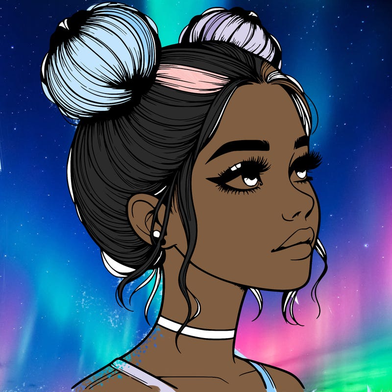 realistic girl with buns on the top of her head