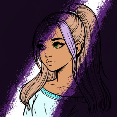 realistic girl with a high ponytail