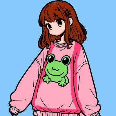 girl wearing frogging sweatshirt