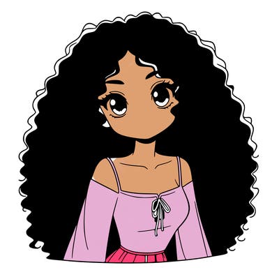 a black anime girl with long afro hair