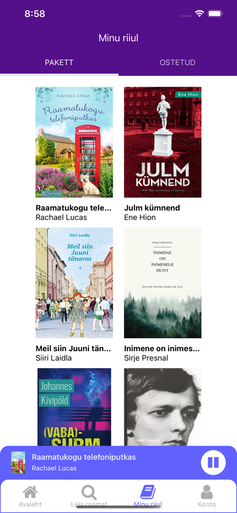 Digiread - The My Shelf screen in the Digiread app featuring a collection of Estonian audiobook covers.