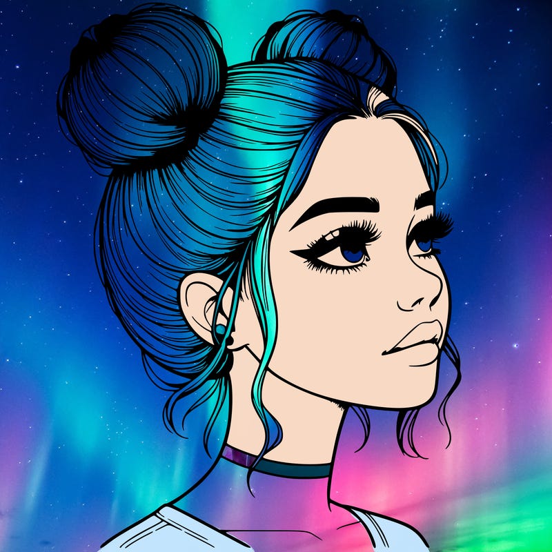 realistic girl with buns on the top of her head