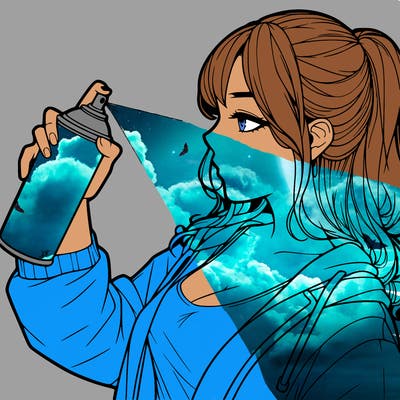 a realistic girl spray, painting