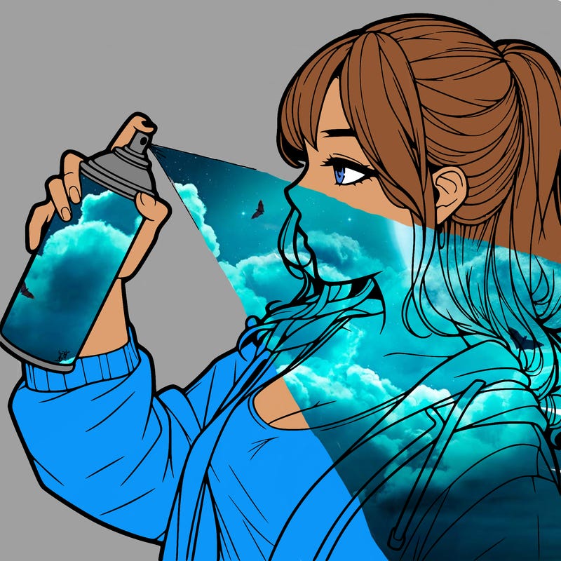 a realistic girl spray, painting