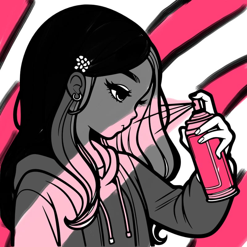 a realistic girl spray painting