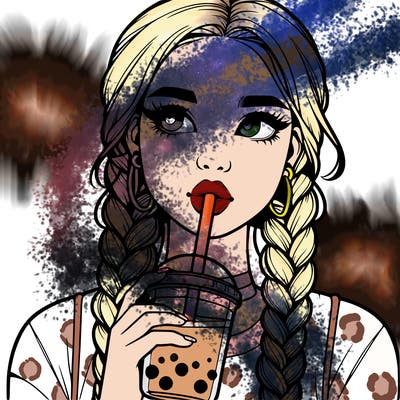 realistic girl with braided hair drinking boba