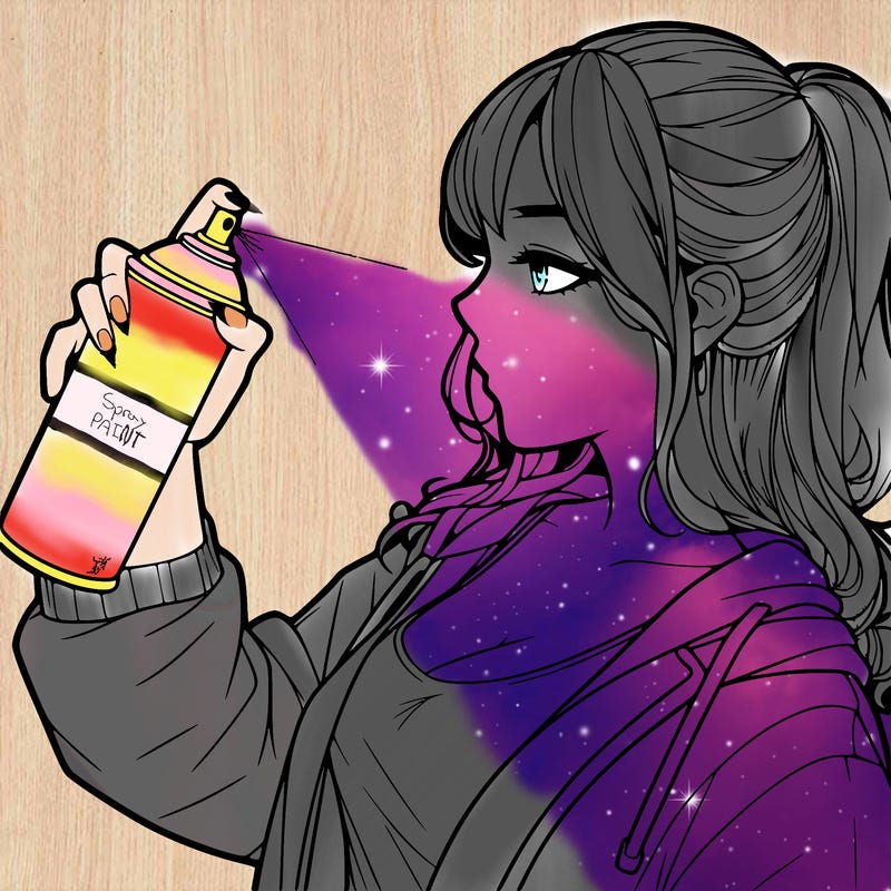 a realistic girl spray, painting