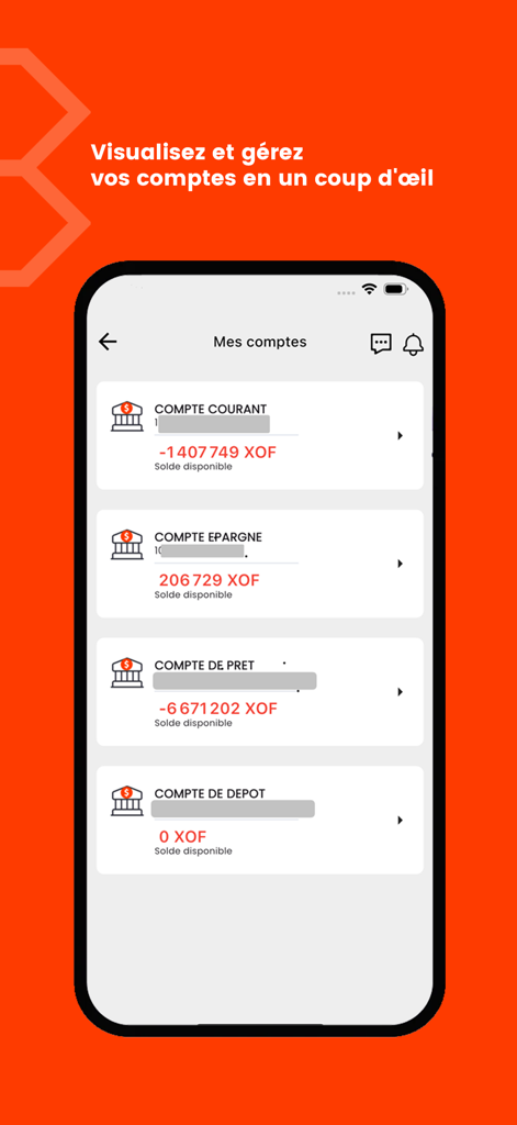 myBridge Touch - La pantalla de resumen de cuentas de la aplicación myBridge Touch que muestra los saldos de las cuentas corrientes y de ahorro