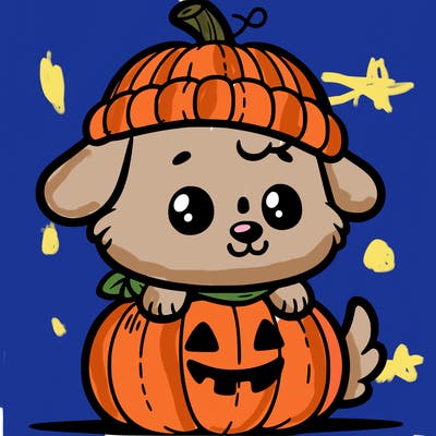 dog wearing a pumpkin