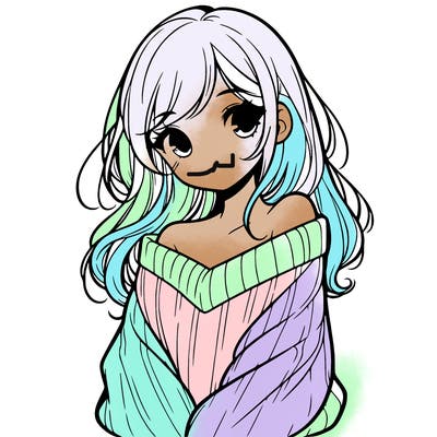 shy pretty girl wearing a sweater that is falling off one shoulder portrait