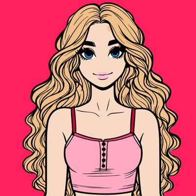 realistic girl with long curly hair and a crop top