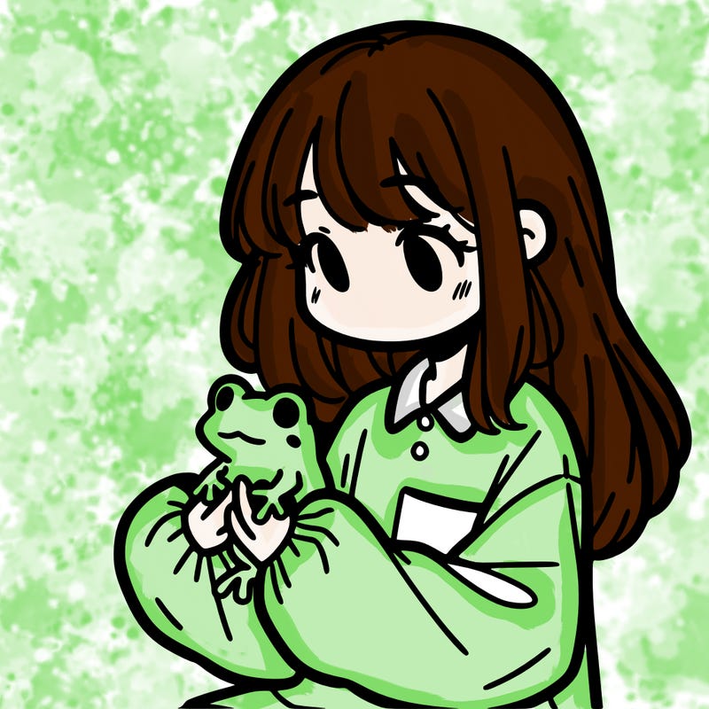 girl with long hair and a oversized shirt. and she is holding a frog