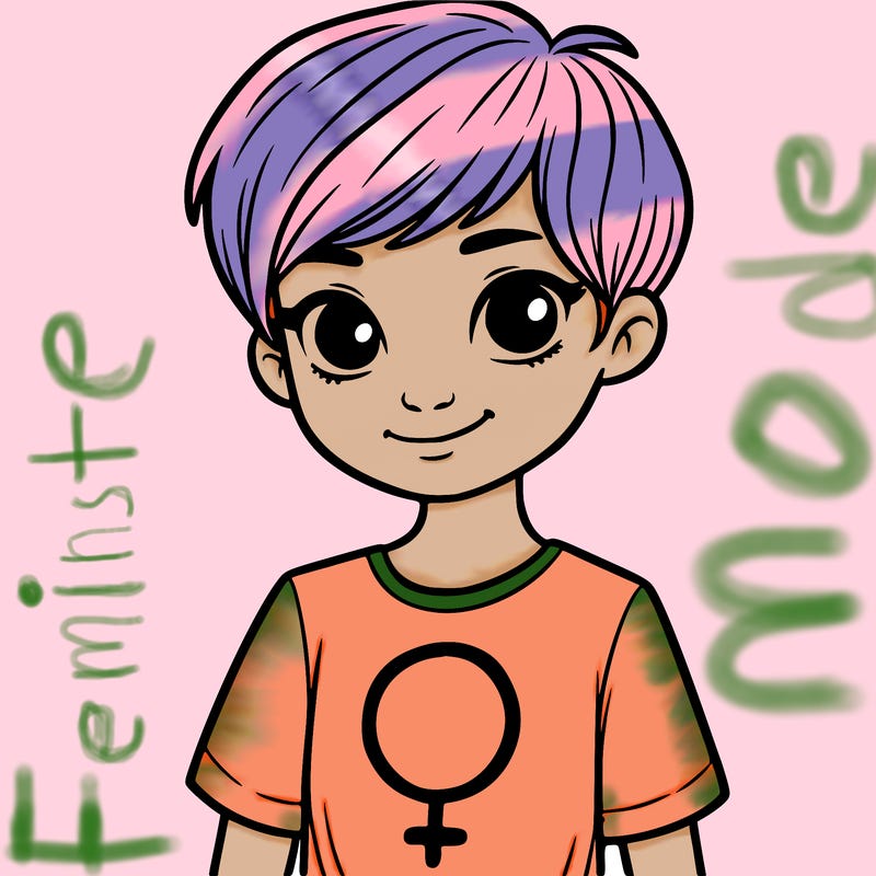 girl with pixie cut and feminist shirt