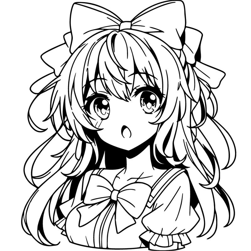 anime girl who has long hair and a bow in her haire