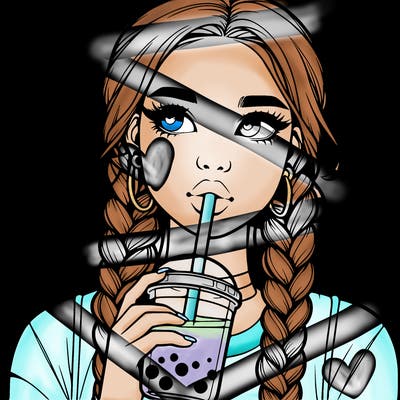 realistic girl with braided hair drinking boba