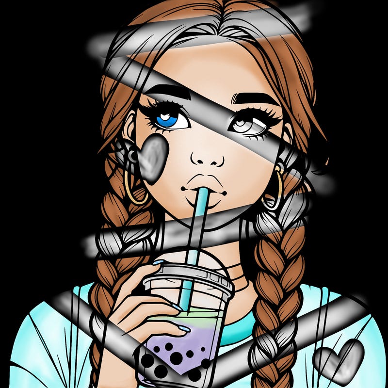 realistic girl with braided hair drinking boba