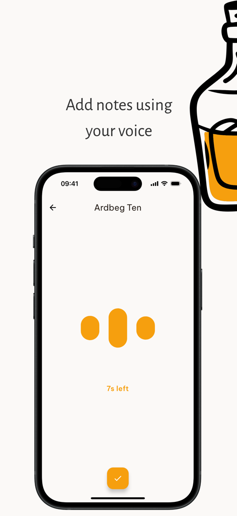 Whiskatch: Whisky Journal - Voice note recording screen in the Whiskatch whisky journal app
