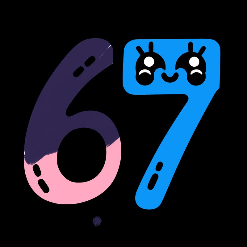 the numbers 67