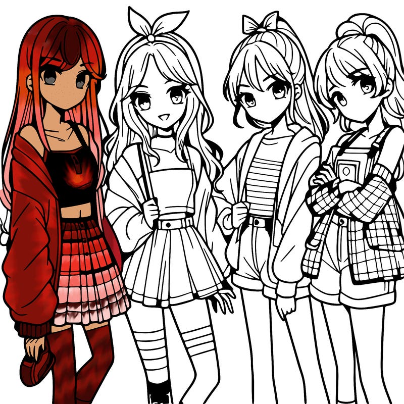 teen manga girls group of 4