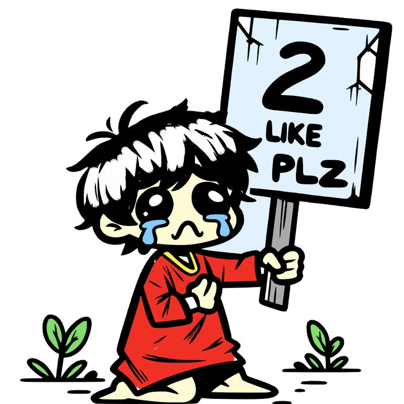 small poor toddler crying with sign that says 2 like plz