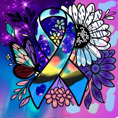 cancer awareness symbol with flowers and butterflies