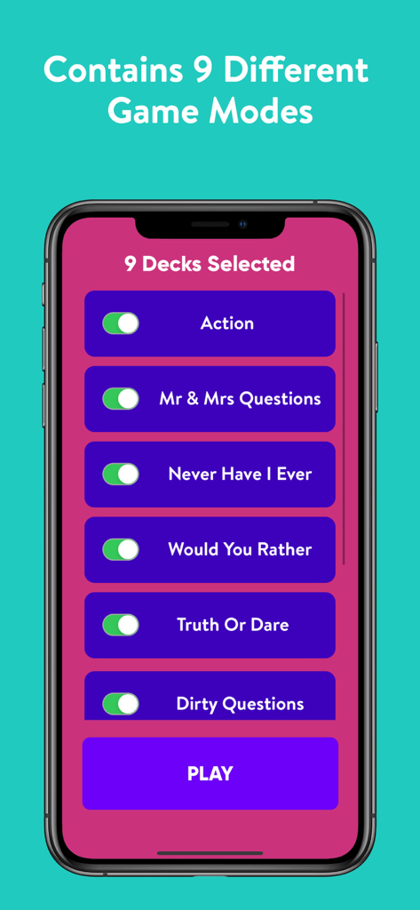 Couples Games for Date Night - Smartphone screen showing various game modes for couples including Truth or Dare and Would You Rather