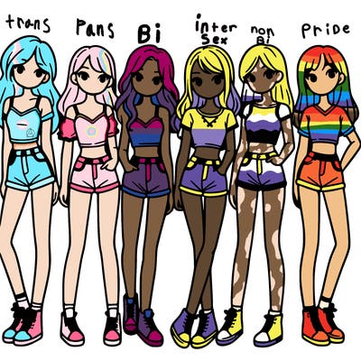 a group of girls wearing crop tops and shorts