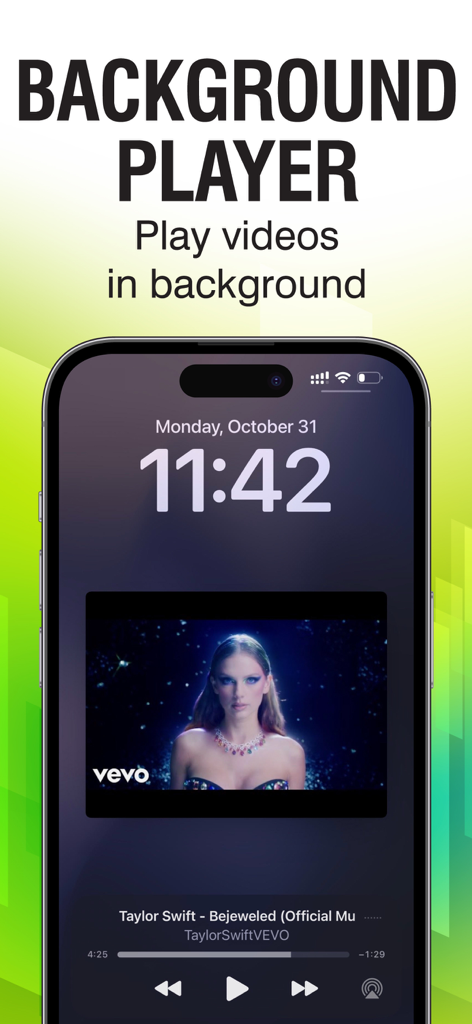 POPTube: Music & Video Podcast - Reproductor de video en segundo plano de la aplicación POPTube en la pantalla de bloqueo del iPhone