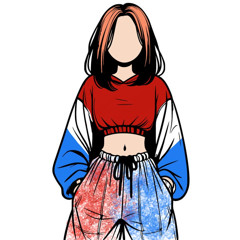 realistic girl faceless with baggy pants and a crop top