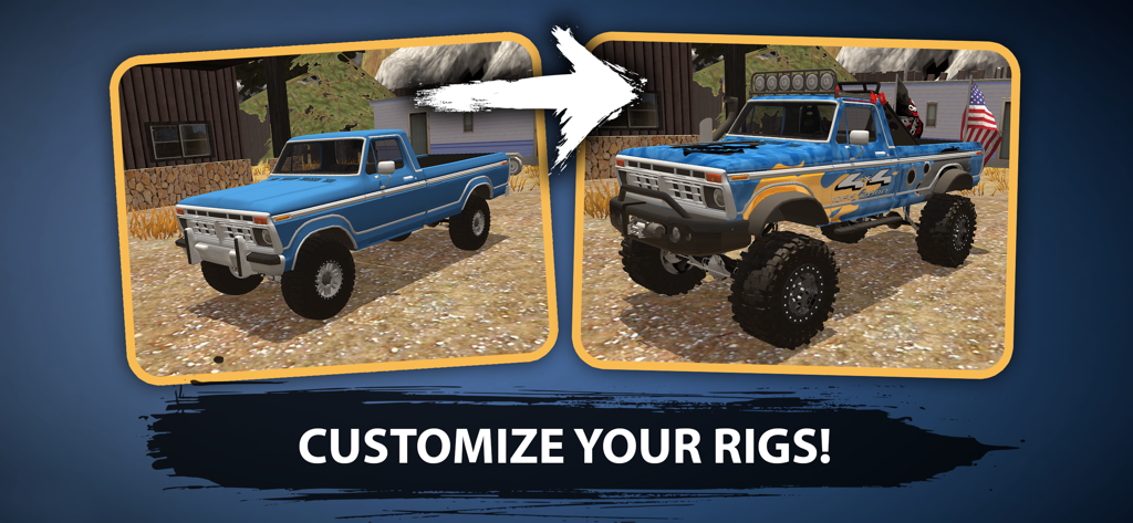 Comparação de antes e depois de uma caminhonete de fábrica e uma máquina off-road customizada