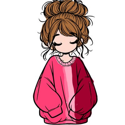 girl with baggy sweatshirt and messy bun