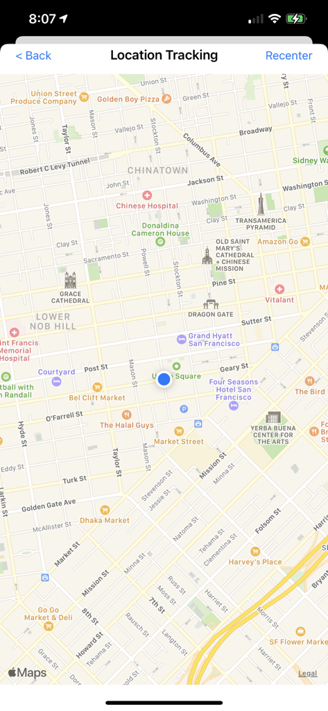 Map view showing location tracking feature in the SimpleMDM app