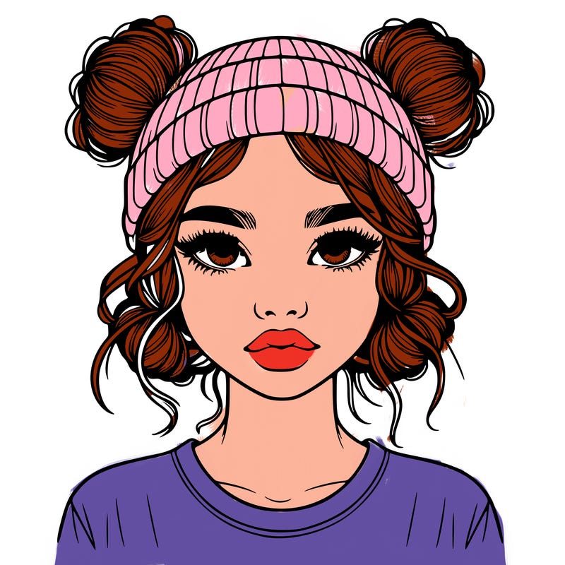 realistic girl with buns in her hair with a beanie on