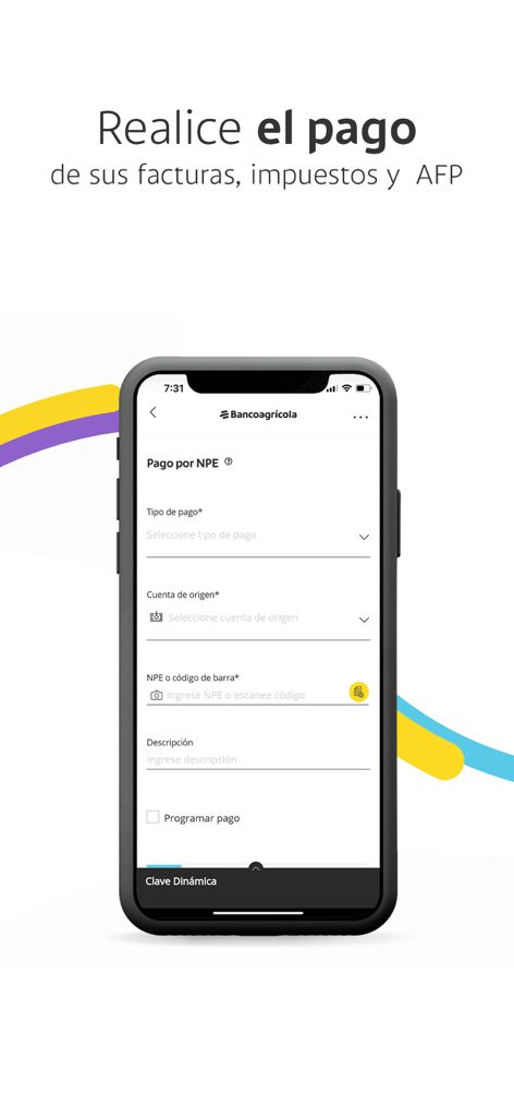 Bancoagrícola Empresas - Bancoagricola Empresas app screen for paying bills taxes and pension funds