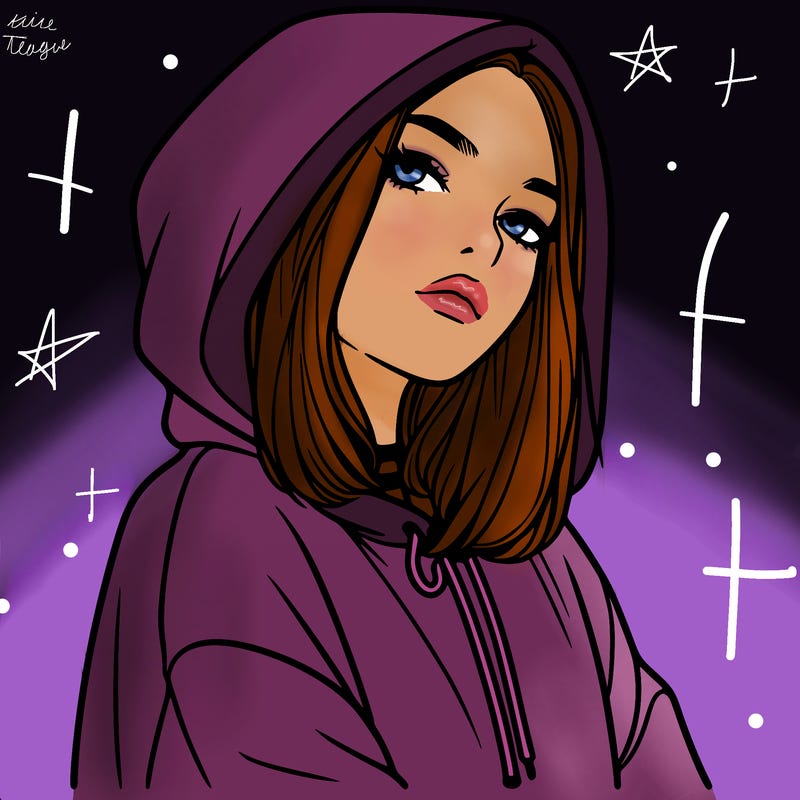a realistic girl in a hoodie