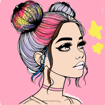 realistic girl with buns on the top of her head