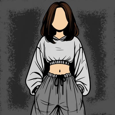 realistic girl faceless with baggy pants and a crop top