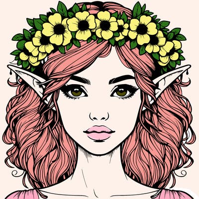 realistic female elf with flower crown