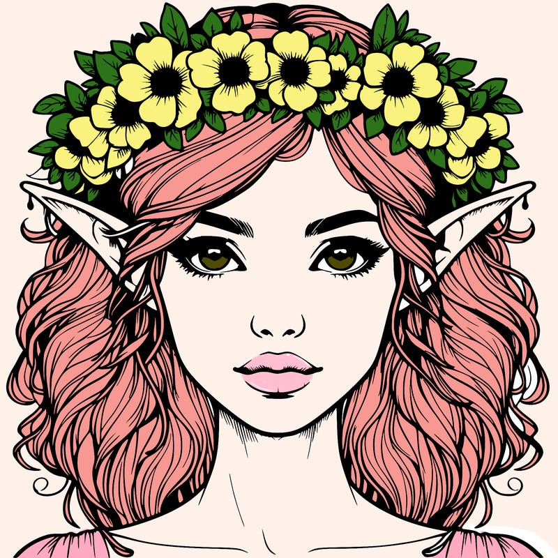 realistic female elf with flower crown