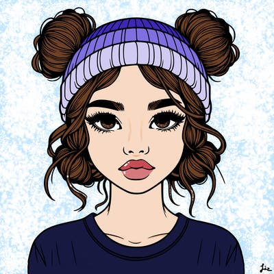 realistic girl with buns in her hair with a beanie on