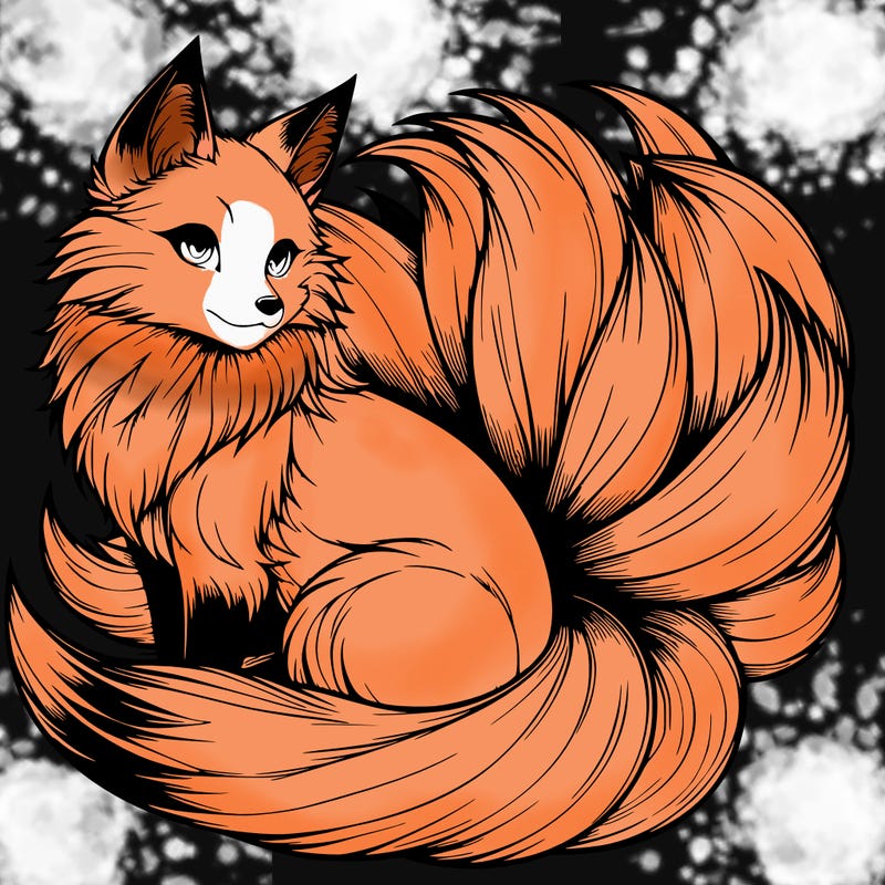 realistic detailed 9 tailed anime fox