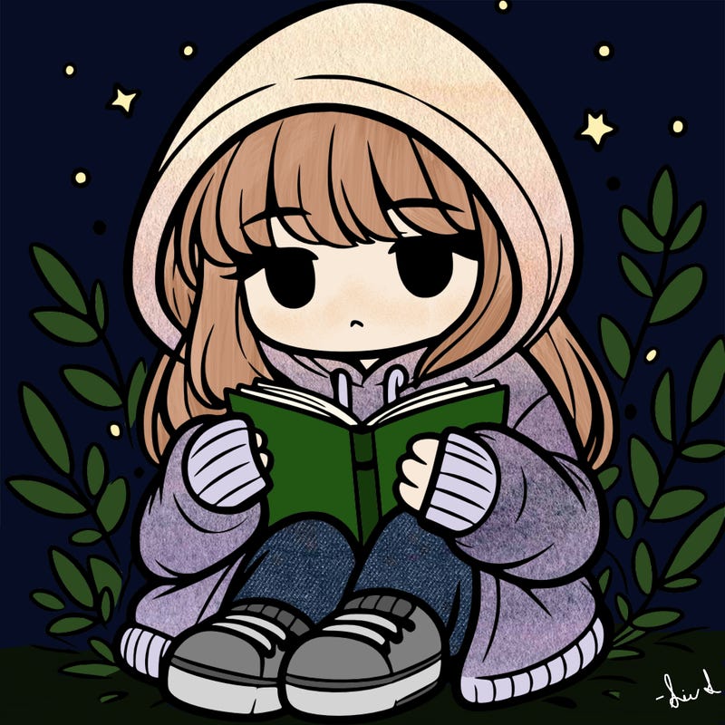 girl in oversized hoodie reading a book