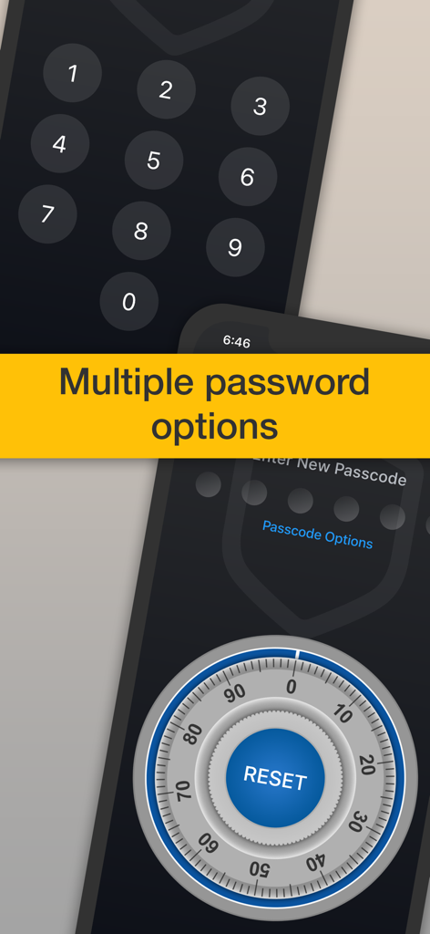 Safety Photo+Video Pro - Safety Photo and Video Pro app interface showing multiple security lock options including a numeric keypad and a combination dial.