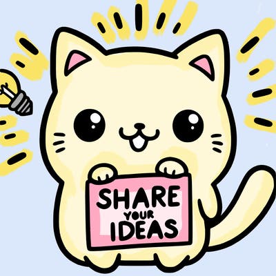 a cute cat saying share your ideas