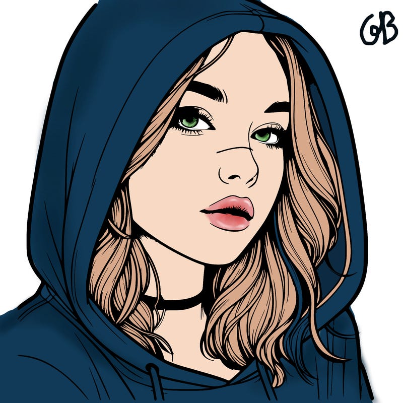 realistic girl with hood on