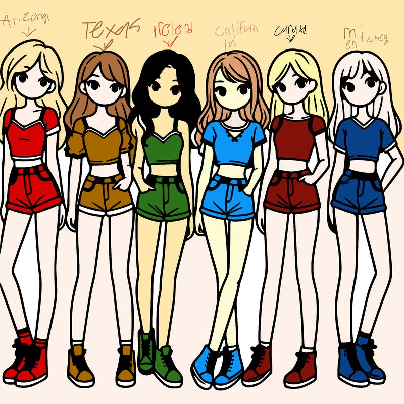 a group of girls wearing crop tops and shorts