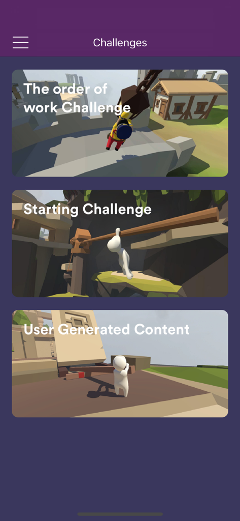 GameNet for - Human Fall Flat - Challenges menu in the GameNet app for Human Fall Flat showing various level guides